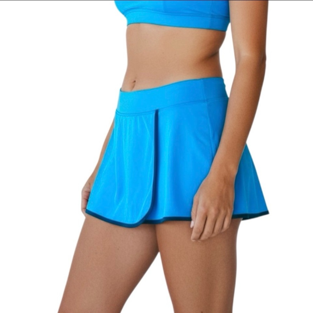 Lands’ End Swim Skort Blue Built-In Brief Pull On Sz 12